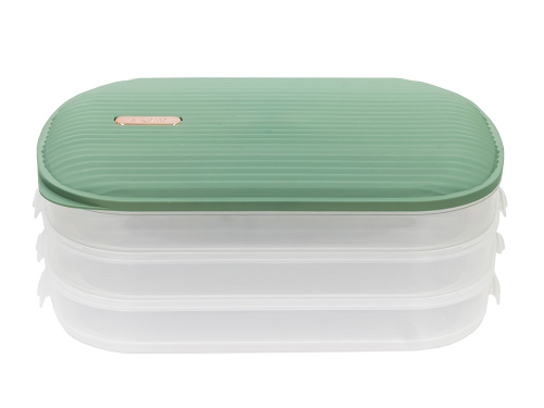Контейнер с крышкой для хранения и заморозки продуктов на 3 секции, 32х22х13 см, зеленый