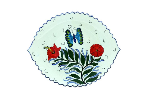 Блюдо Ляган "Риштанская керамика", Бабочка, Узбекистан, 41 см
