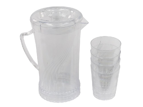Кувшин с крышкой 2 л со стаканами 4 шт  по 300 мл, пластик, прозрачный