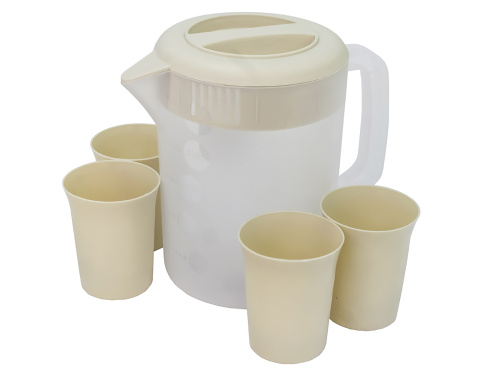 Кувшин с крышкой-фильтром 2.5 л со стаканами 4 шт  по 300 мл, пластик, кремовый