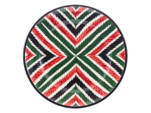 Тарелка Плоская "Риштанская керамика", красн.зел, Ø 23 см