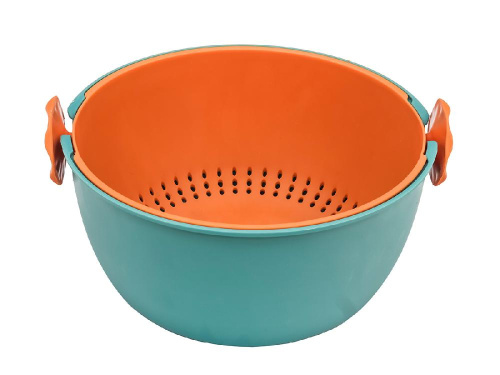 Дуршлаг с миской 2 в 1 круглый, пластиковый, 2 л, бирюзовый/оранжевый