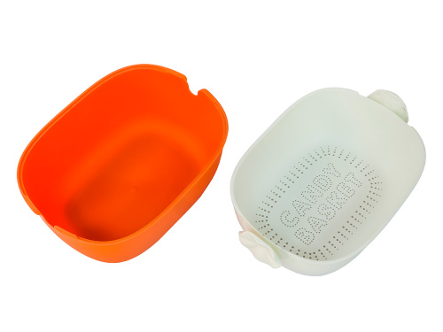 Дуршлаг с миской 2 в 1 овальный, пластиковый, 2.5 л, оранжевый/белый