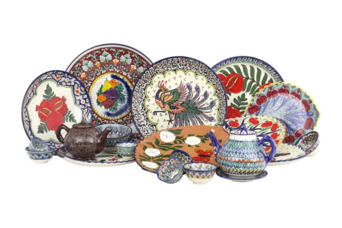 Блюдо Ляган "Риштанская керамика", Бабочка, Узбекистан, 41 см