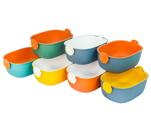 Дуршлаг с миской 2 в 1 овальный, пластиковый, 2.5 л, оранжевый/белый