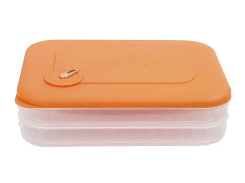 Контейнер с крышкой для хранения и заморозки продуктов на 2 секции, 30х23х8 см, оранжевый