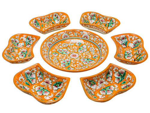 Набор салатников "Риштанская керамика", Оранжевый, 7 предметов