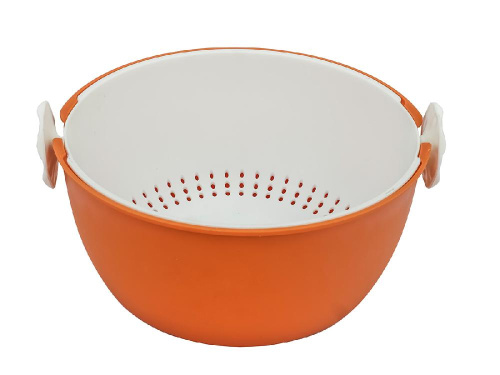 Дуршлаг с миской 2 в 1 круглый, пластиковый, 2 л, оранжевый/белый