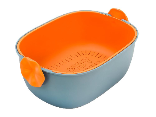Дуршлаг с миской 2 в 1 овальный, пластиковый, 2.5 л, синий/оранжевый