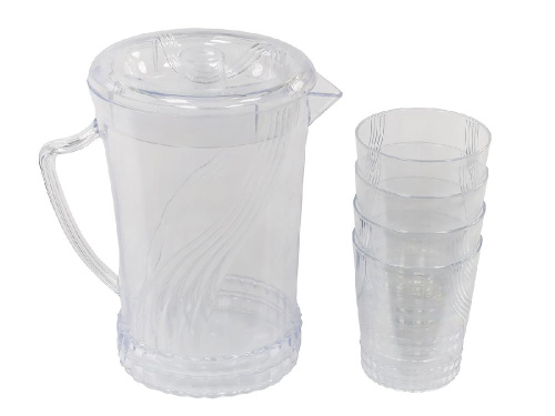 Кувшин с крышкой 1.5 л со стаканами 4 шт  по 300 мл, пластик, прозрачный