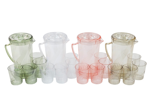 Кувшин с крышкой 2 л со стаканами 4 шт  по 300 мл, пластик, прозрачный