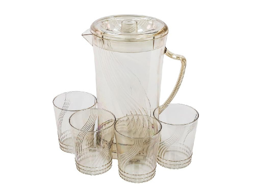 Кувшин с крышкой 2 л со стаканами 4 шт  по 300 мл, пластик, серый