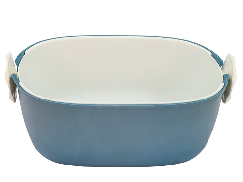 Дуршлаг с миской 2 в 1 овальный, пластиковый, 2.5 л, синий/белый