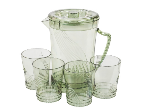 Кувшин с крышкой 1.5 л со стаканами 4 шт  по 300 мл, пластик, зеленый
