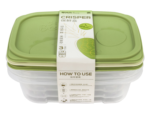 Набор из 3-х пищевых контейнеров с крышкой по 0.3 л, прямоугольные, Plover