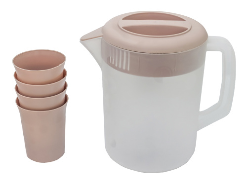 Кувшин с крышкой-фильтром 2.5 л со стаканами 4 шт  по 300 мл, пластик, розовый
