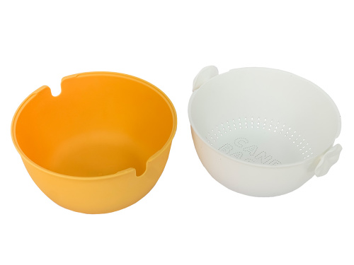 Дуршлаг с миской 2 в 1 круглый, пластиковый, 2 л, желтый/белый