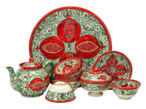 Набор чайный "Риштанская керамика", Гранат, 10 предметов